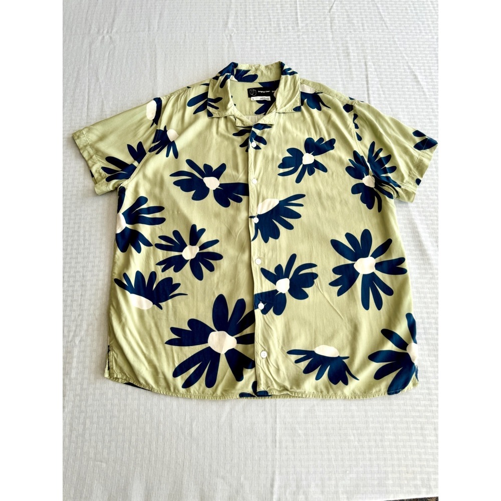 Original Use Mens‎ Floral Daisy Print Rayon Short Sleeve Shirt Green Large